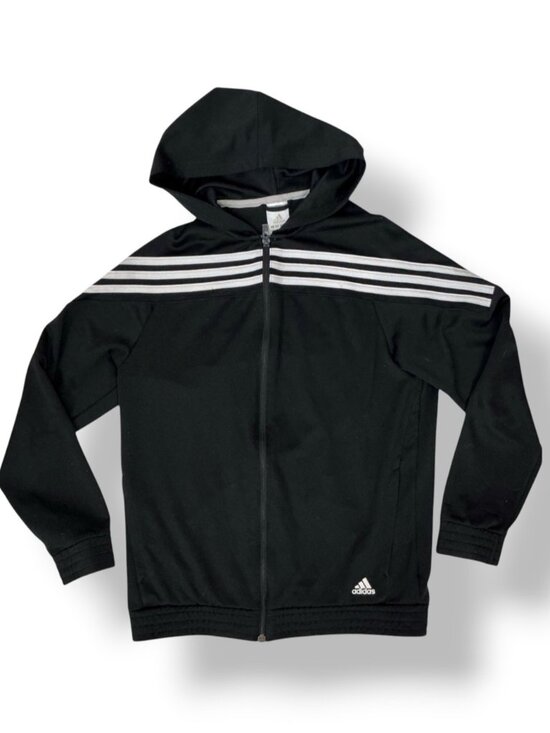 adidas Other - Adidas Track Athletic Jacket Hoodie Black White Stripe Pockets Boys Youth XL
